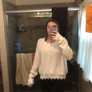 white forever 21 distressed sweater M